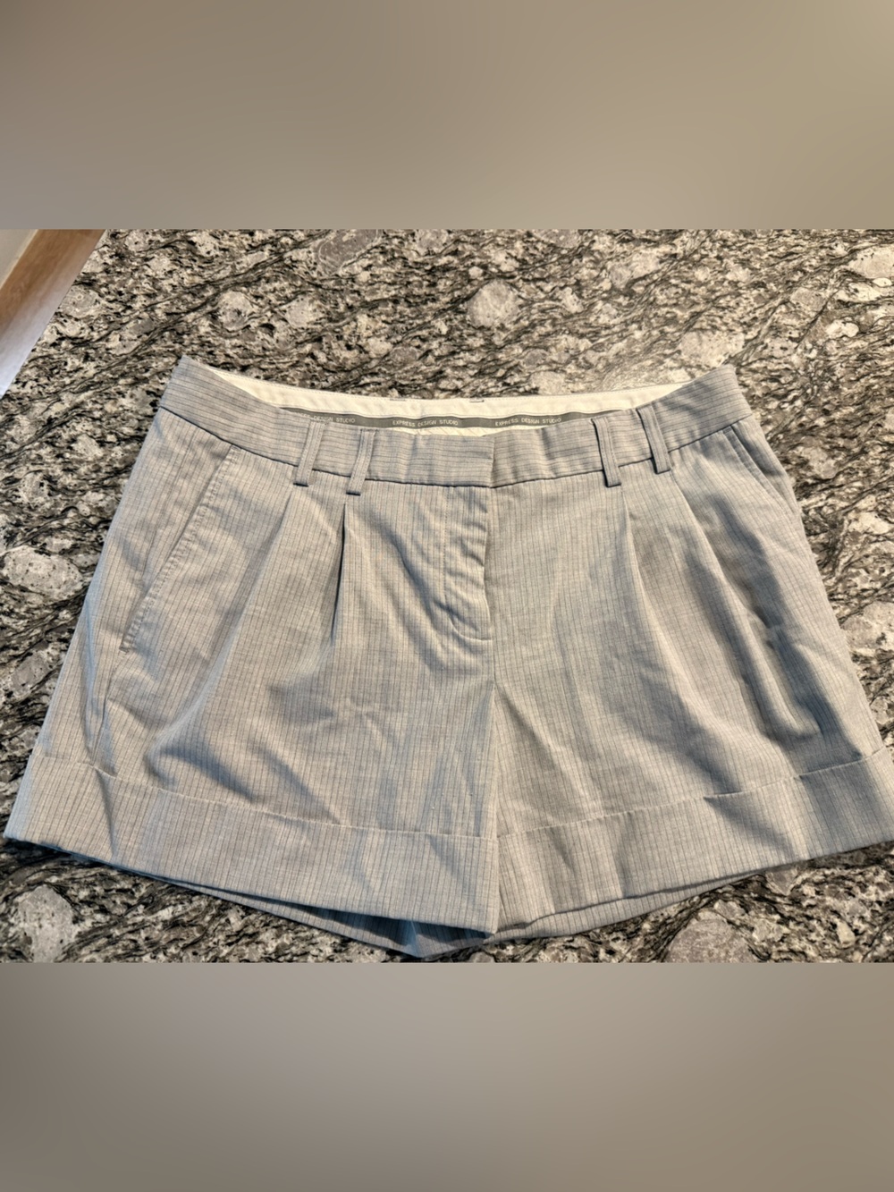 Express Editor Pinstripe Dress Shorts in Light Gray